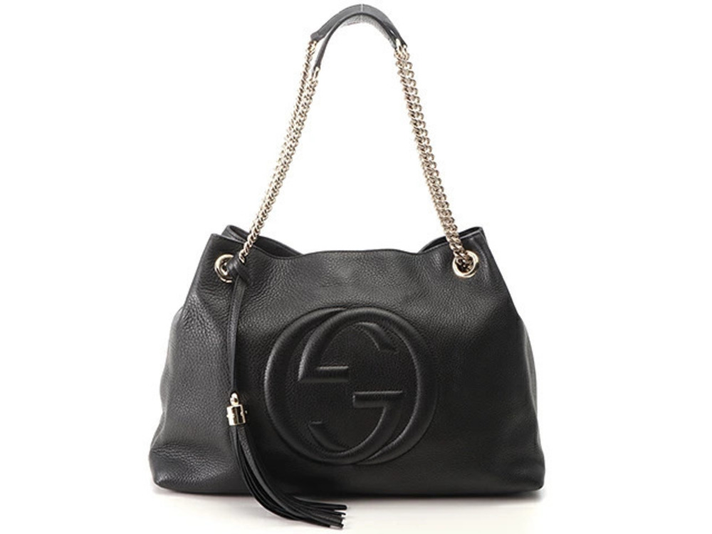 Gucci Soho Interlocking G Chain Shoulder Bag Black Leather